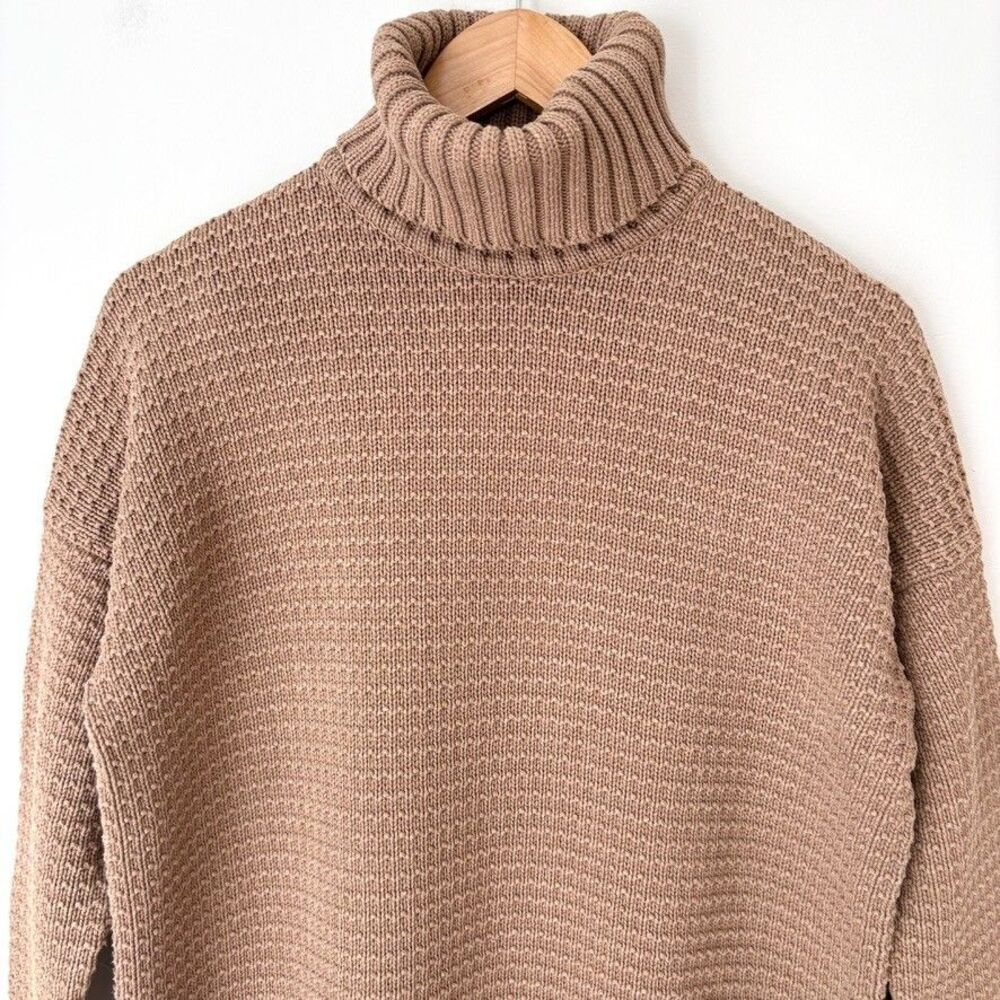 Holebrook Sweden Cotton Knit Turtleneck Sweater Taupe Neutral Sz S Granola Girl - Picture 2 of 8